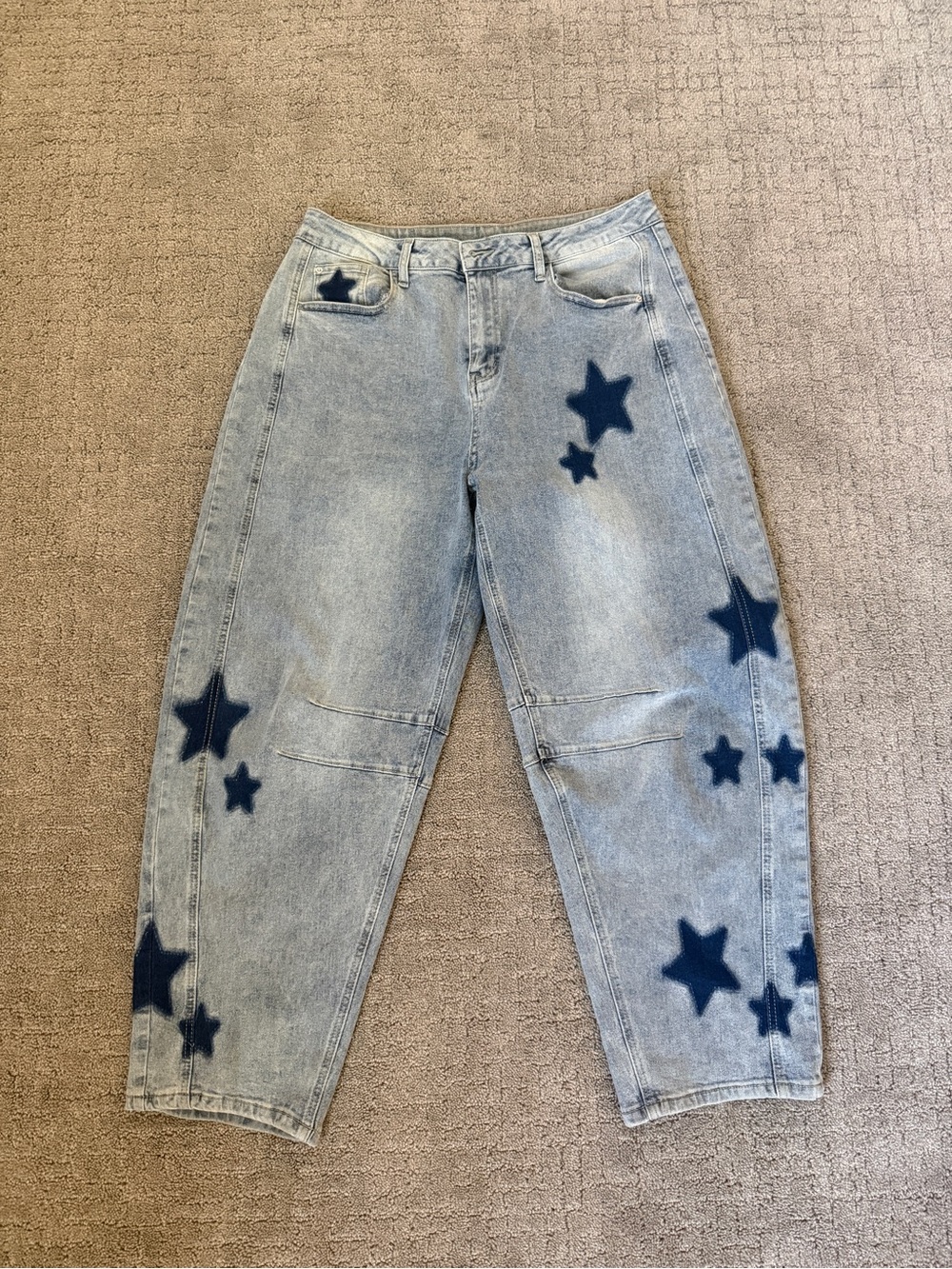 Light Blue Boyfriend Jeans with Navy Star Print